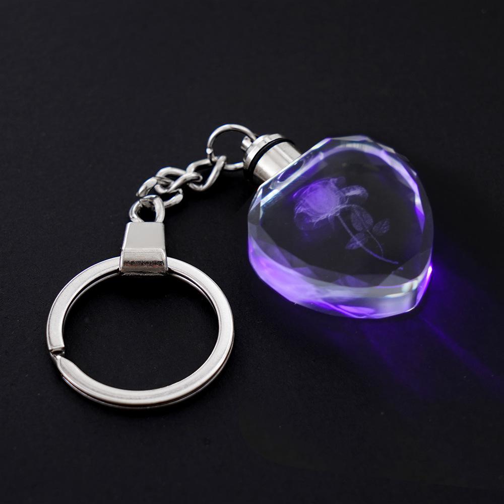 LED Light Up Keychain – Colorful Fairy Rose & Love Shape Rhinestone Keyring, Fashion Jewelry for Women, Gift for Her
