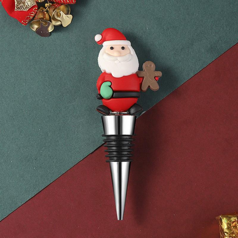 Christmas Wine Stopper Wine Beverage Bottle Cap Leak Proof Sealed Fresh Wine Cork Cute Santa Claus Decor Wine Champagne Stopper