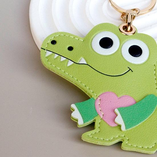 Keychain Pendant Cartoon Little Crocodile Key Holder Imitation Leather Access Card Cover Bag Charm Decorative Keychain Accessory