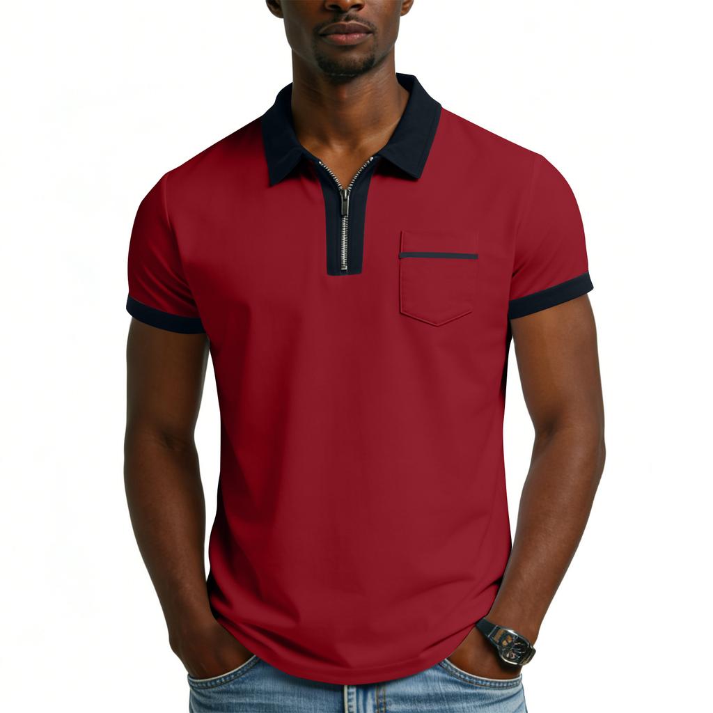 Men's Short Sleeved Casual Sports Shirt With 1/4 Zipper And Pocket