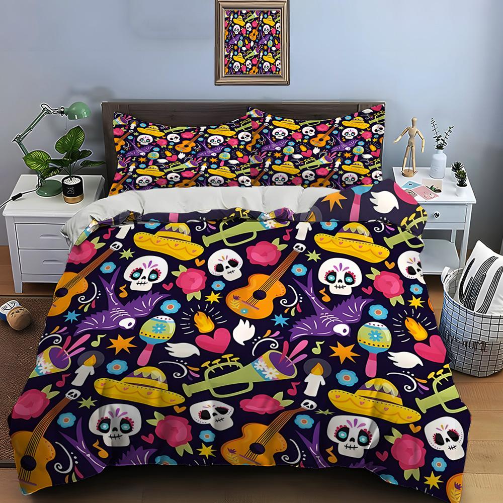 Mexican Style Skull Guitar Print Bedding Set Duvet Cover 1 Duvet Cover 2 Pillowcases Adult And Kids Bedding Set Luxury Gifts