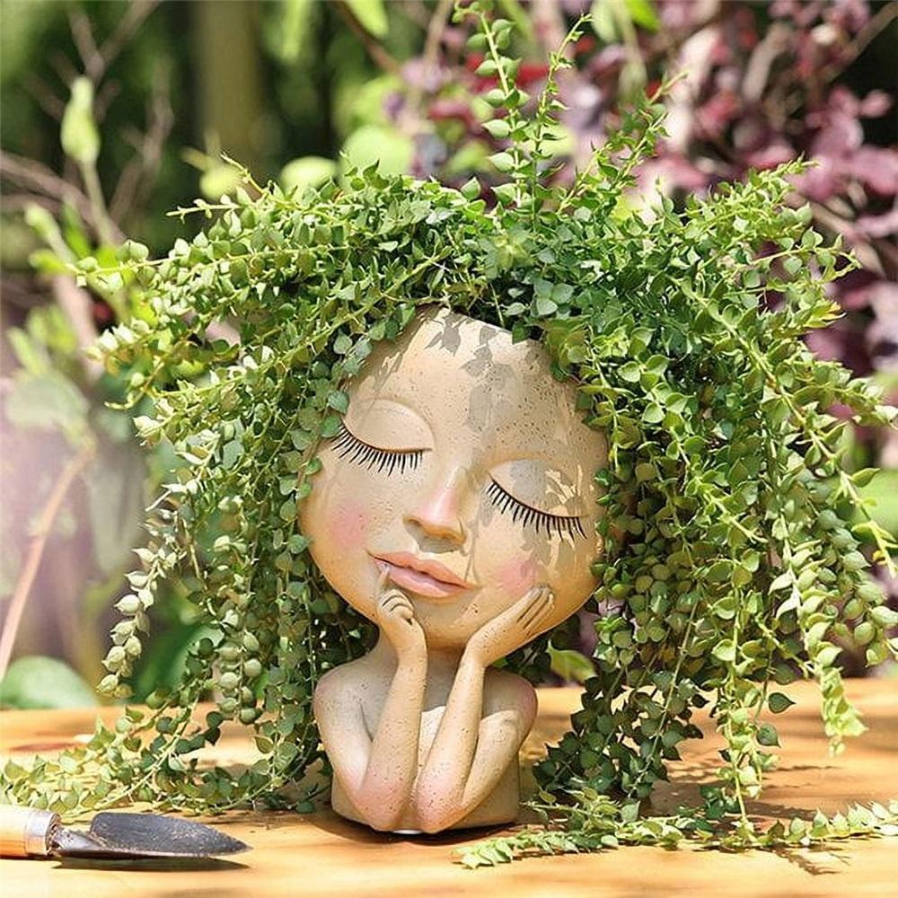 Gezicht Hoofd Planter Vetplant Bloempot Hars Container Met Afvoergaten Bloempot Figuur Tuindecoratie Tafelblad Ornament