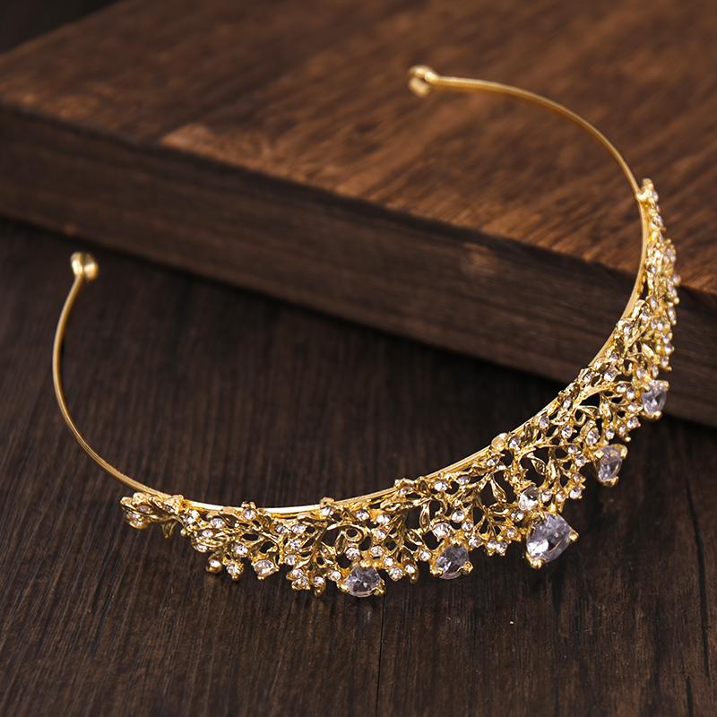 Trendy Glod Color Flower Zircon Rhinestone Crown Bridal Hair Accessories Wedding Headpiece Hair Ornaments Bride Crown Tiara