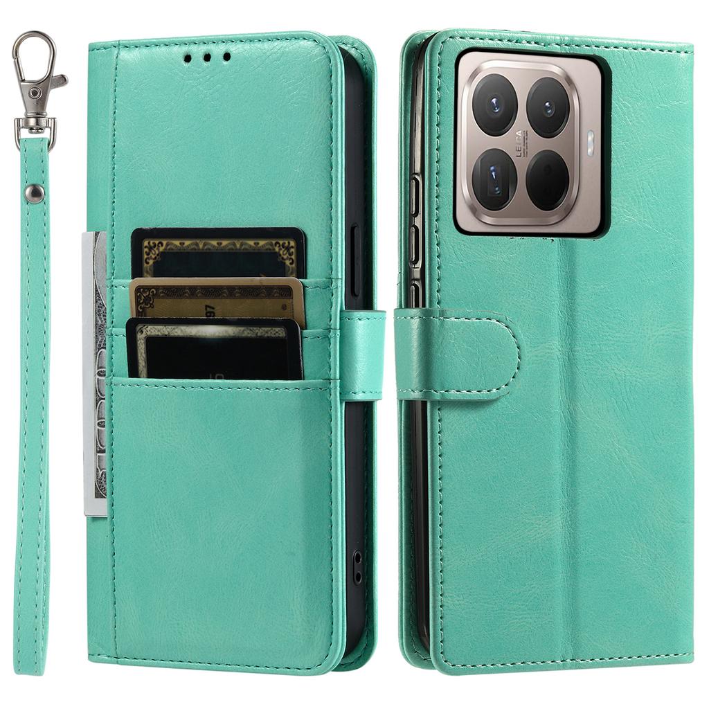 For Xiaomi 15T Pro Case 6 Card Slots PU Leather Anti-Fall Phone Cover with Wrist Strap