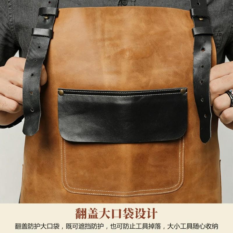 Unisex PU Leather Work Apron Waterproof Multi-Pocket Barista Chef Cafe