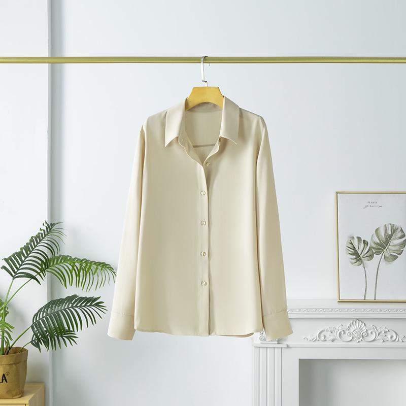

2025 Spring/Autumn Women s Luxury Mulberry Silk Long Sleeve Shirt - Heavyweight, Thickened, Solid Color Commute Top Large абрикосовый