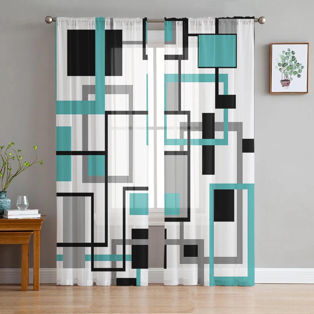 Mittelalterliche abstrakte geometrische klassische Tüllvorhänge für Wohnzimmer Schlafzimmer Dekor transparenter Chiffon Sheer Voile Fenstervorhang