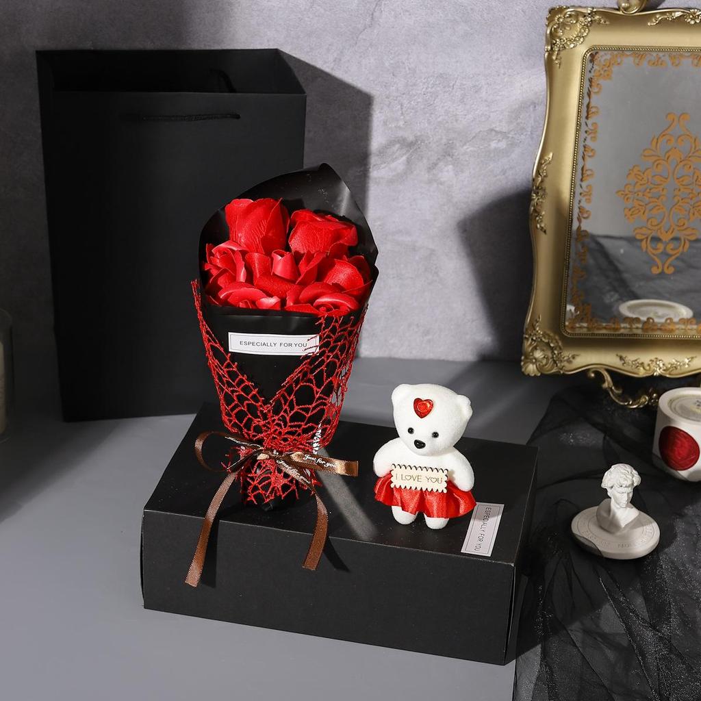 Valentine's Day Creative Gift Box: Soap Rose Flowers with Bear for Birthday