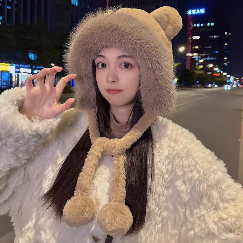 Winter Bear Plush Hat Outdoor Cycling Ear Protection Hat Thickened Warm Hat Casual Fleece Hat Women'S Warmth Essentials