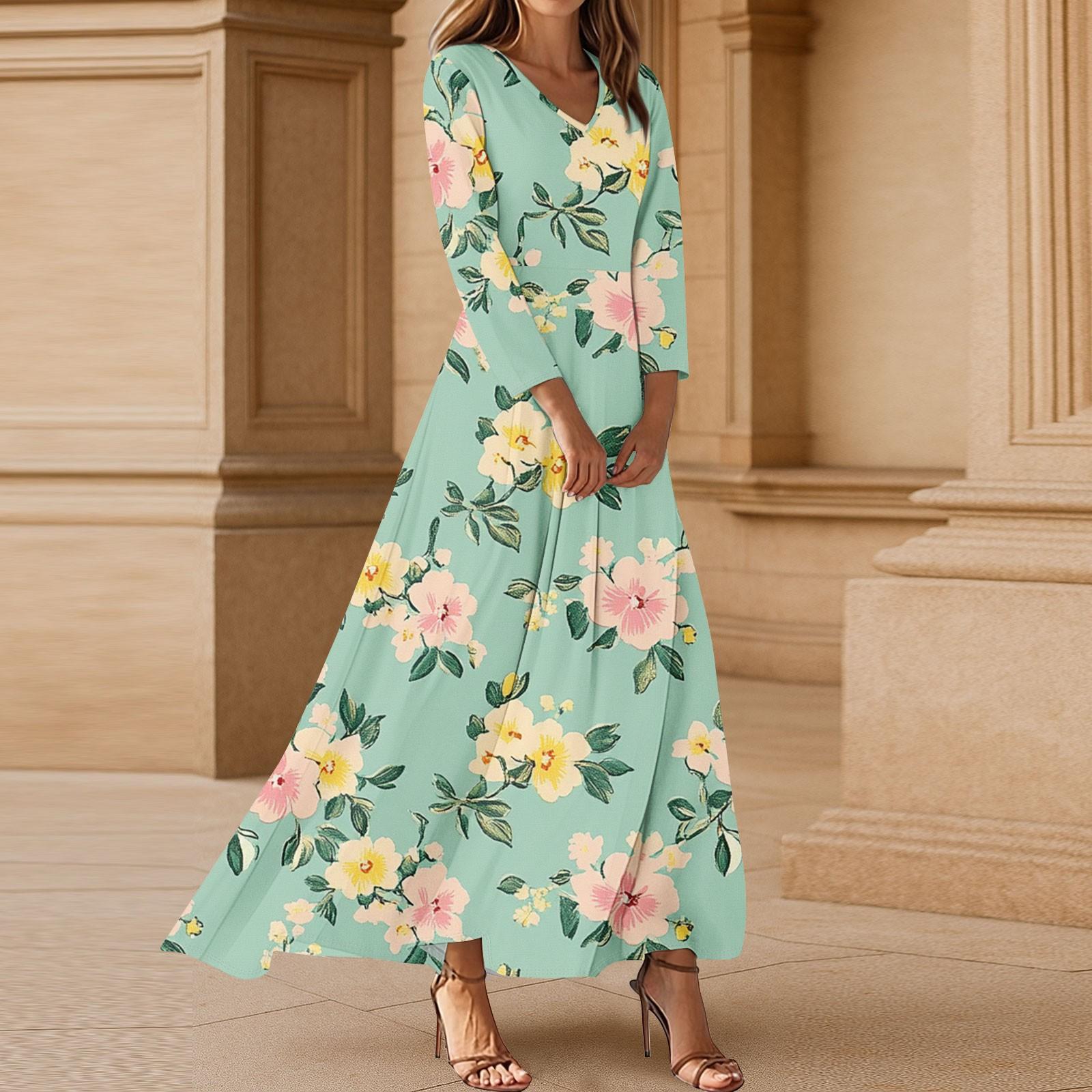 

Жіноча модна сукня з рукавами три чверті, з вільним кроєм, зручна, з квітковим принтом XXL зелений