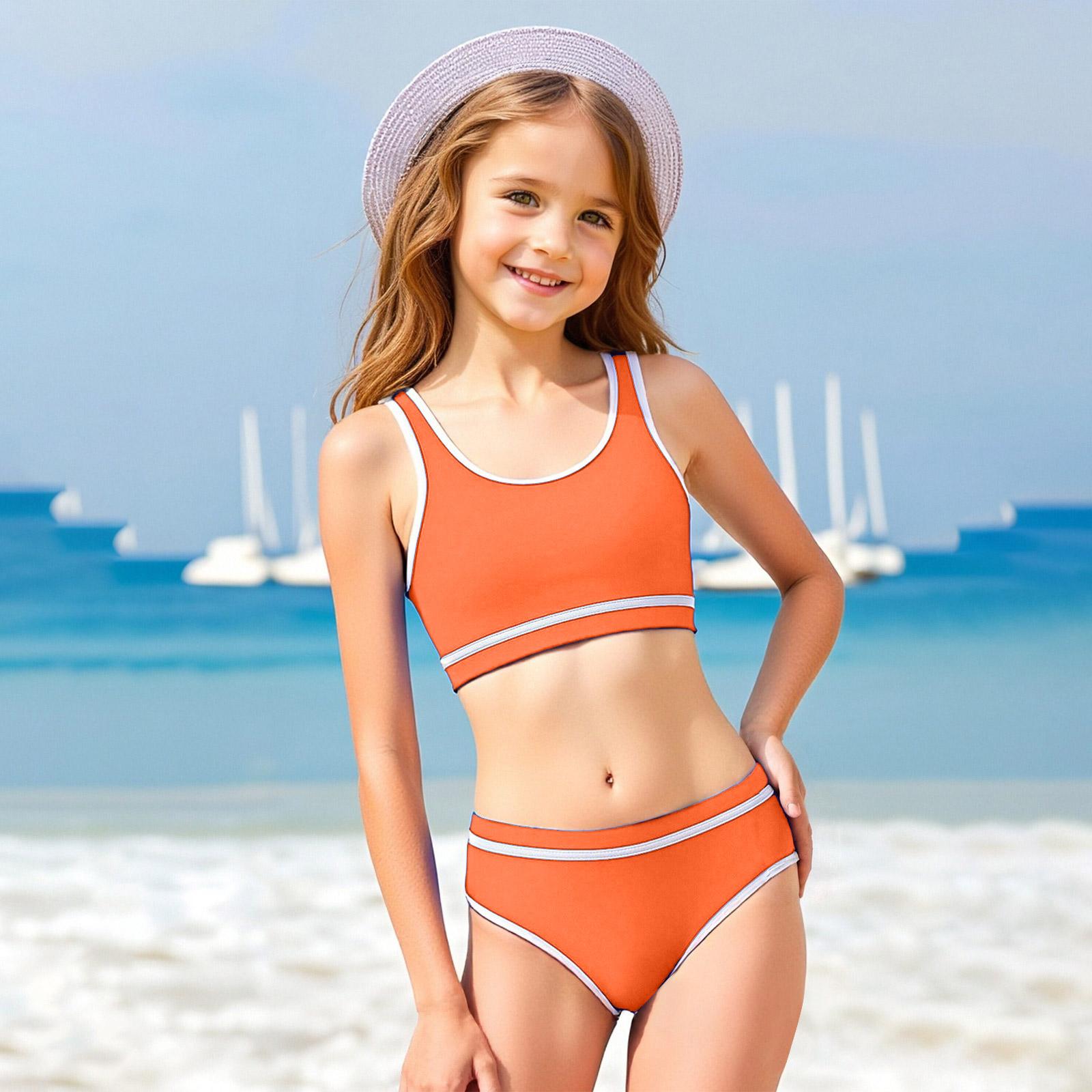 Bikini-Set für Mädchen - Teenager-Bademode Separates Oberteil & Unterteil 130 orange