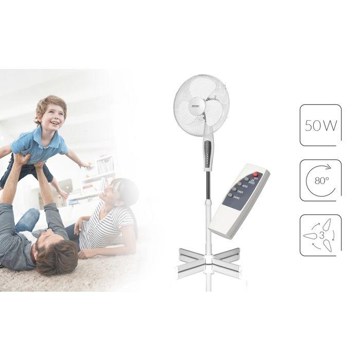 Ventilateur À Pied Pivotant, 42 Cm, Réglable En Hauteur, Minuterie De 7,5 Heures MPM MWP-19 50W Blanc 01290