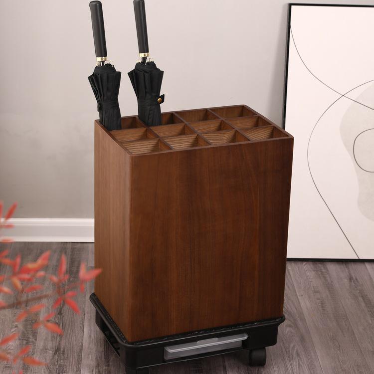 Luxury Solid Wood Umbrella Stand: Large-Capacity Hotel & Home Entryway Storage with Customizable Logo
