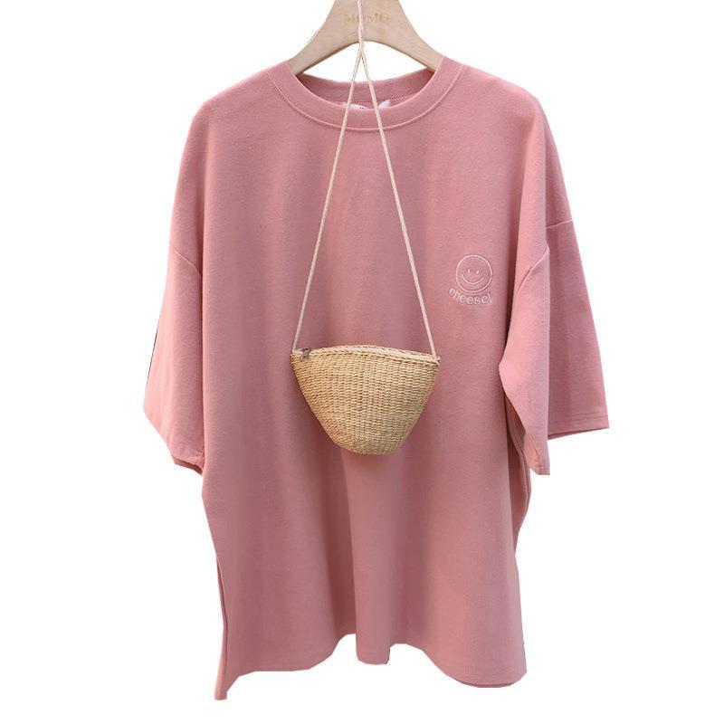 Women's Embroidered Short Sleeve Loose Fit Tee - Summer 2025 Korean Plus Size Trend