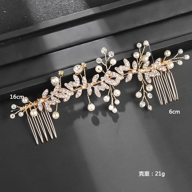 Wedding Pearl Leaf Crystal Hair Comb Hairpin Headband Tiara for Women Bride Queen Party Wedding Bridal Hair Accessories Jewelry