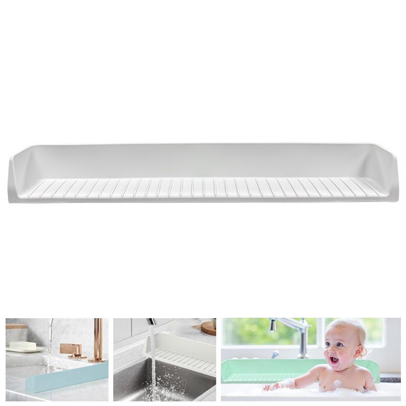 Bathtub Splash Guard For Kids - Silicone Tub Side Shelf For Extra Play Space, Large Bath Toy Tray Holder