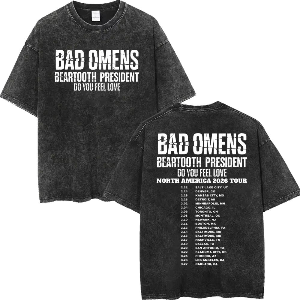 Vintage Washed Bad Omens Rock Band T-shirts Gothic Fashion Short Sleeve T-shirt Men Women Casual Loose Cotton T Shirt Streetwear