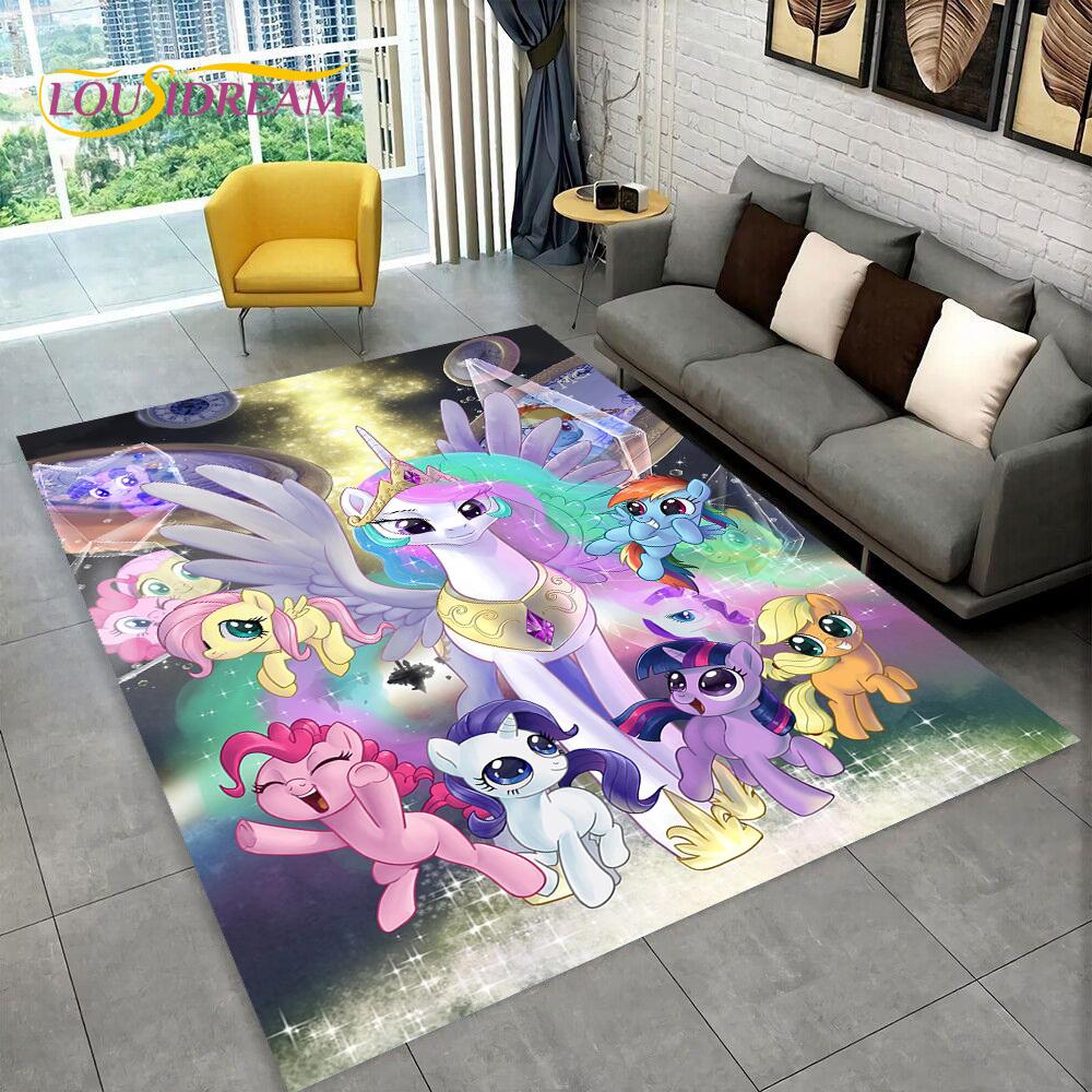 Cute 3D P-Pony Cartoon Unicorn Area Rug,Carpet Rug for Home Living Room Bedroom Sofa Doormat Decor,kids Play Non-slip Floor Mat