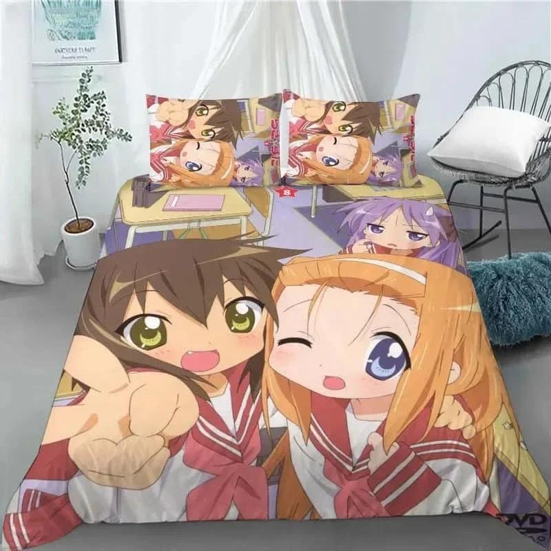 New Lucky Star 3D Print Anime Girl 3 PCS Duvet Cover Set Fashion Bedding Sets Comforter Duvet Cover Pillowcase Home Textiles
