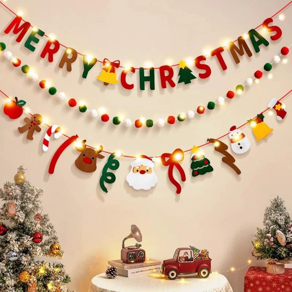 Holiday Hanging Decor Handmade Light String Decoration Christmas Banner Festive Merry Christmas Decoration For Home Fireplace