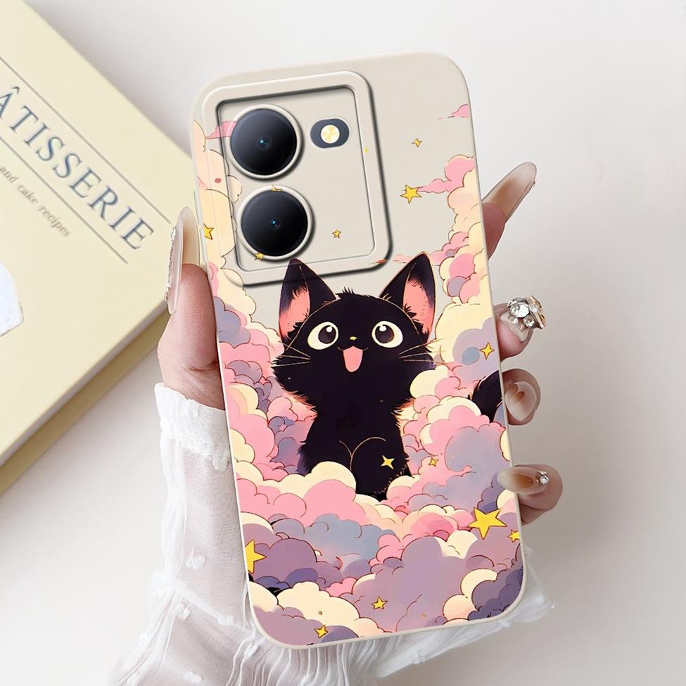 Für Vivo Y36 5G V2248 Hülle Für Vivo Y27 5G V2302 Abdeckung Silikon Luxus Mode Blumen Kawaii Süße Katze Lustige Handyhülle Stoßstange