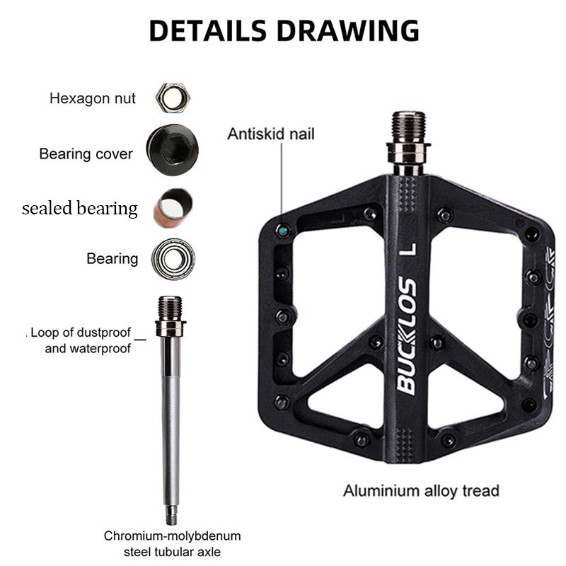 BUCKLOS Pedale DU-Lager Fahrradpedal Plattform Ultraleicht Nylon Rennrad Mountainbike Pedal Rutschfest MTB Flachpedale Fahrradteil