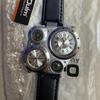 Oulm Dual Time Zone Men'S Belt Watch, Large Dial Compass Quartz Watch