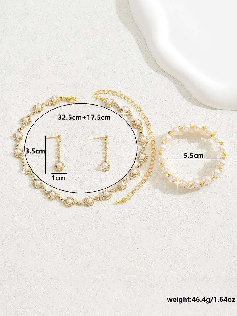 4PC Women's Fashion Copper Claw Chain Zircon Necklace Earrings Bracelet Zircon Set Wedding Banquet Party Holiday Gift