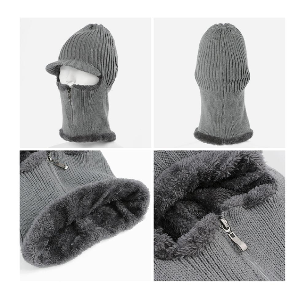 Zipper-open neck warmer brim hat (for men) (3 colors)