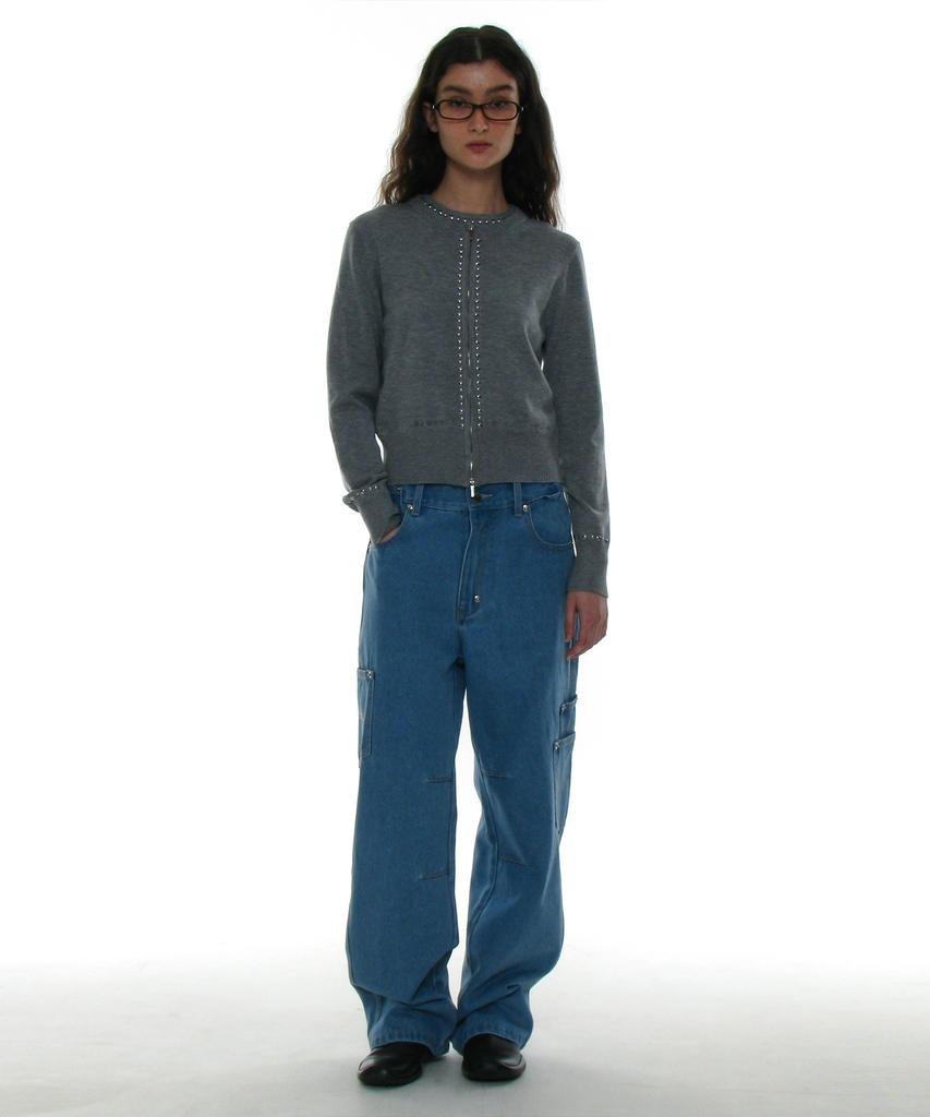 PARTIMENTO WOMEN Asymmetrical Pocket Work Jeans_Light Blue