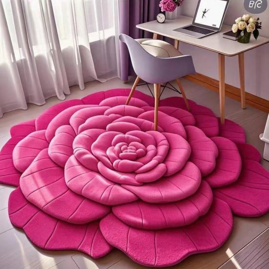 3D Blumen Bodenmatte Rutschfest Saugfähig Badezimmerteppich Realistische Blumenform Bereichsteppich für Schlafzimmer Wohnzimmer Spielzimmer Dekor