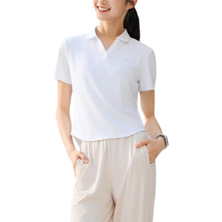 

Anta Comfortable Minimalist Solid Color Slim Fit Sports Polo Shirt Women tops Snow-White 962527109-1 XS