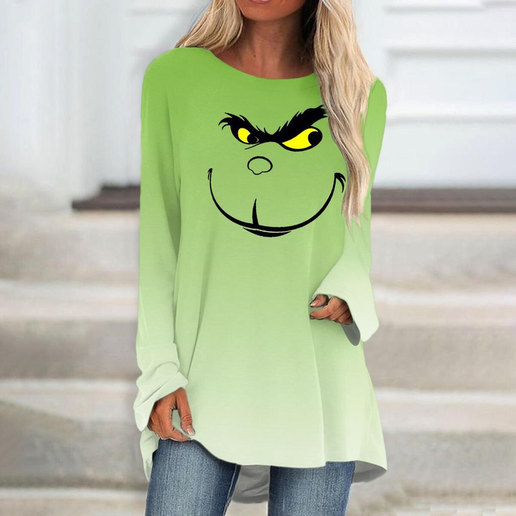 Modisches, lässiges, langärmliges T-Shirt mit Rundhalsausschnitt und Aufdruck für Damen in Übergröße