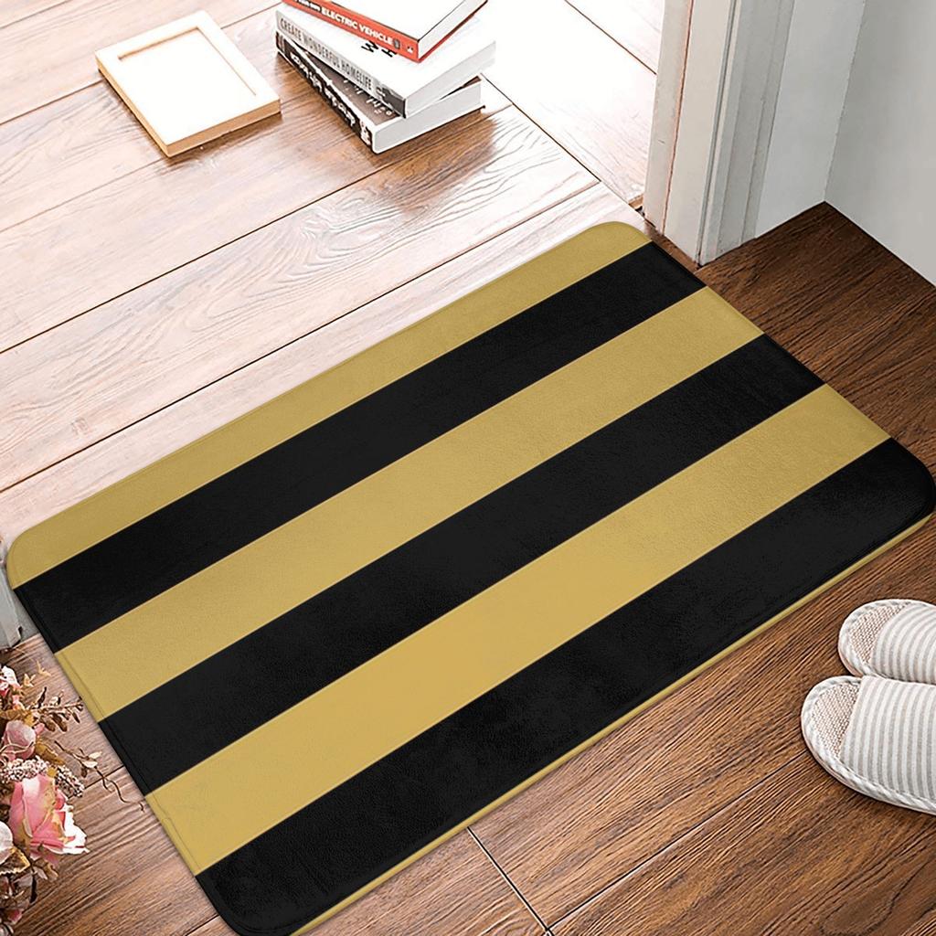 Medium GOLD and BLACK Vertical STRIPES Anti-slip Doormat Floor Mat Carpet Rug for Kitchen Entrance Home Bathroom Footpad Mats