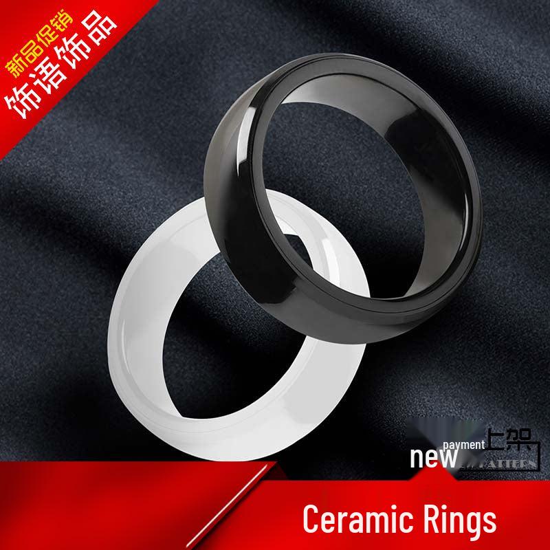 

Shiny Simple Ceramic Couple Rings: Versatile Black & White European-American Fashion, Hot Selling Size 7 чорний