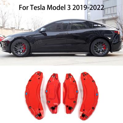 Capac etrier de frână potrivit pentru Tesla Model 3 18 19 inch, butuc de roată din aliaj de aluminiu, set de 4 accesorii pentru etrier auto, cu autocolante