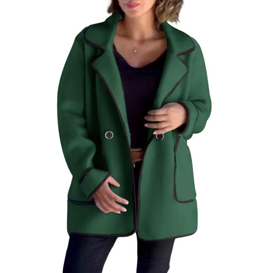 Fall Spring Women Jacket Loose Turn-down Collar Pockets Double Button Closure Warm Double-sided Woolen Coat Mid