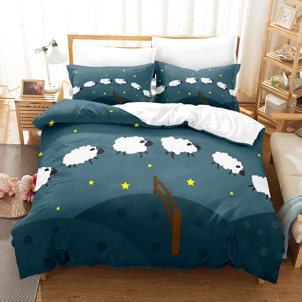 Sada povlaků na přikrývky se zvířaty Kreslený vzor s motivem bílé ovce Kawaii King Queen Twin Plná velikost pro děti Teens Polyester Sada povlečení