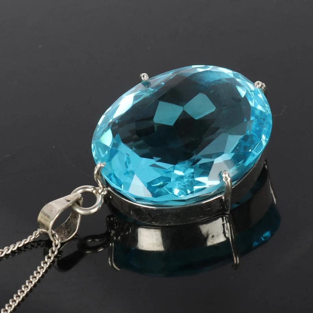 Pandantiv Mare de 14ct Pandantiv Topaz Albastru Piatră Prețioasă Albastru Elvețian Pandantiv de Nuntă Pentru Bărbați și Femei