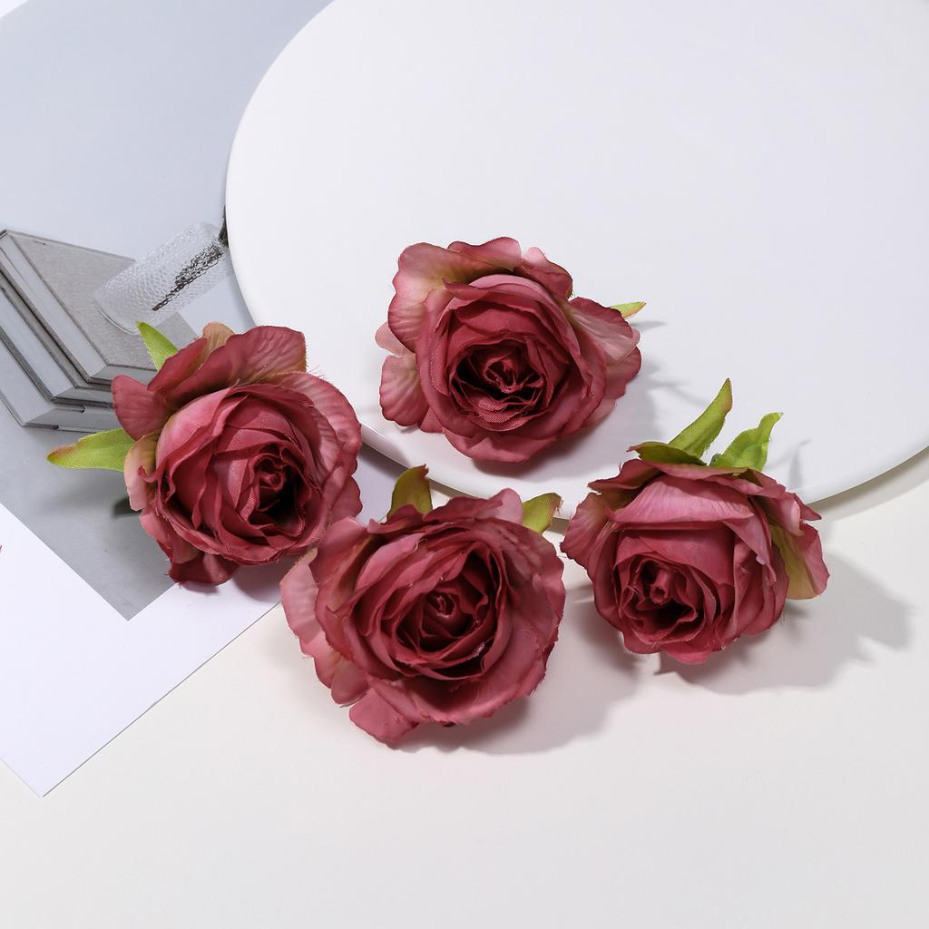 Retro Silk Rose Head Simulation Flower DIY Hair Accessories Material Wedding Flower Wall Decoration Fake Flower