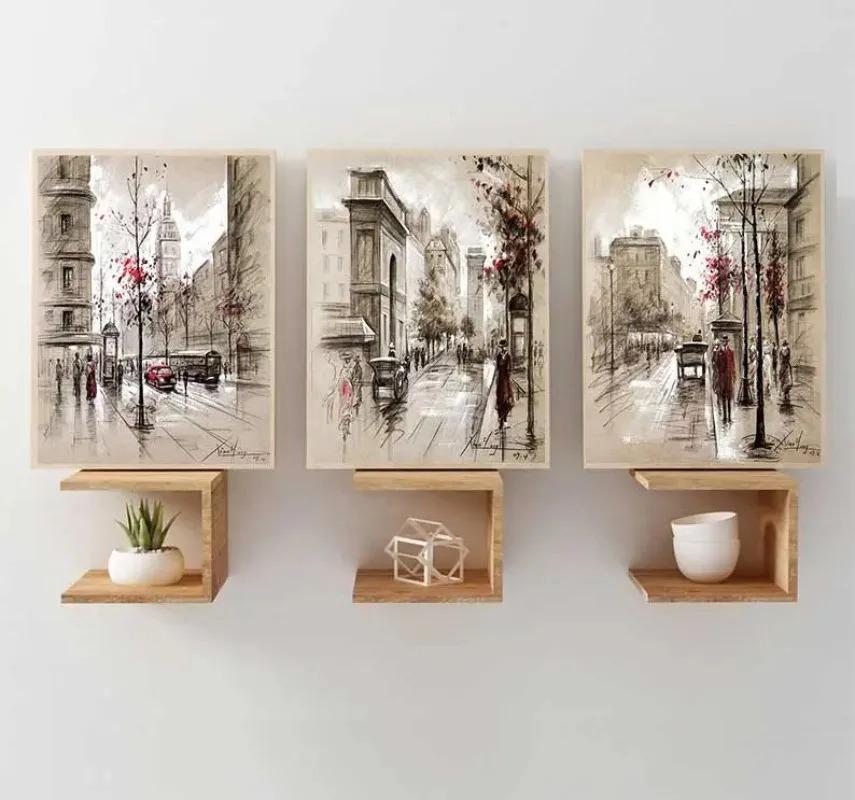 Abstract City Street Landscape Canvas Paintings Home Decor Street Scenery HD Prints Posters Pictures for Living Room Wall Art