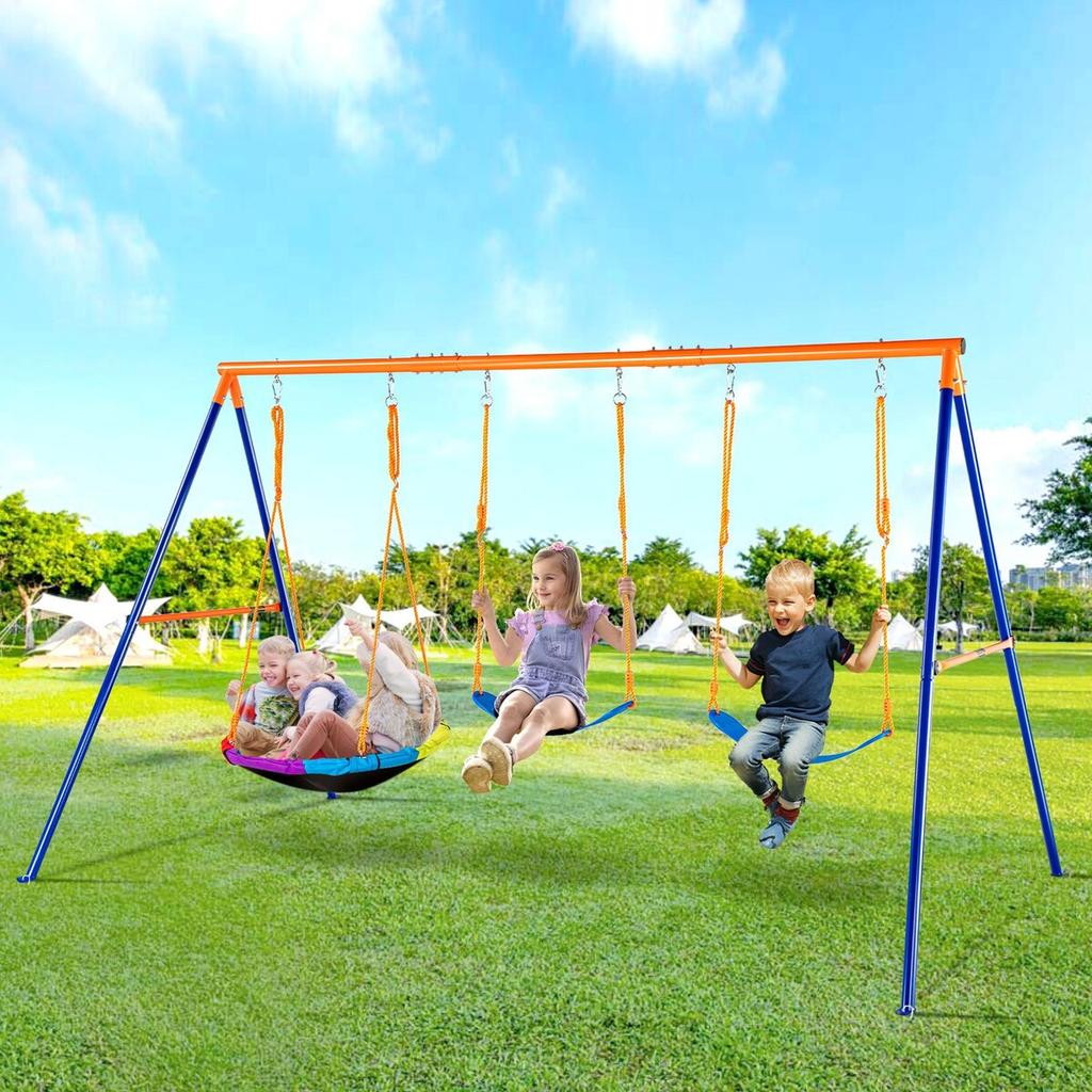 Swing Sets for Backyard 1 Saucer 2 Belt Swing Seats A-Frame Metal Stand