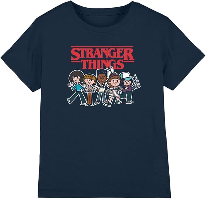 Stranger Things Cartoon Group Kids T-Shirt, Navy, 9-11 100