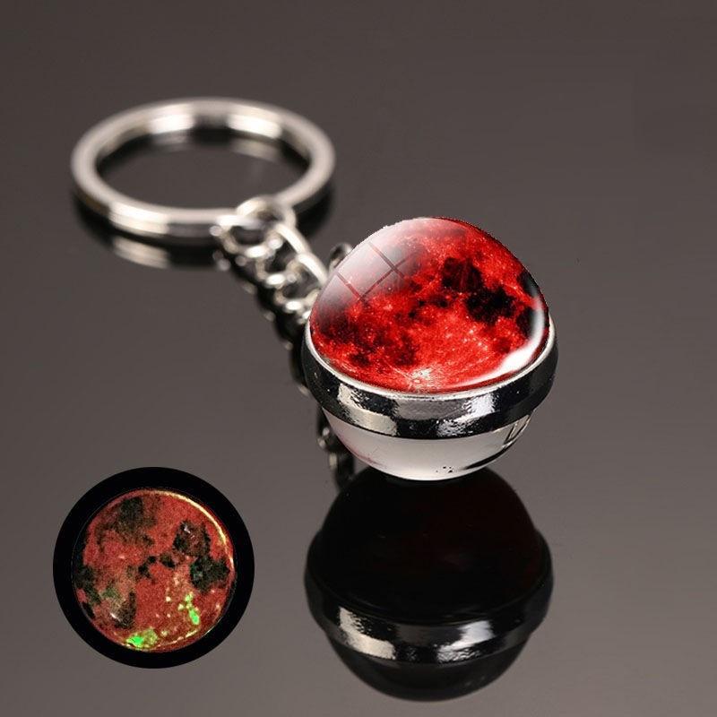 Luminous Sun Nine Planets Jupiter Milky Way Galaxy Keychain Pendant Round Double Sided Earth Keychain Bag Hanging Decor