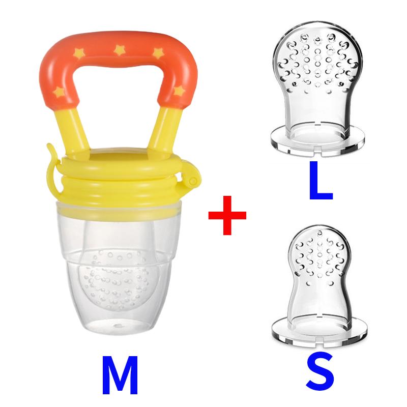 3 Bolsas de Malla de Silicona Alimentador de Frutas para Bebé con Anillo de Fácil Agarre Cuchara de Alimentación yellow