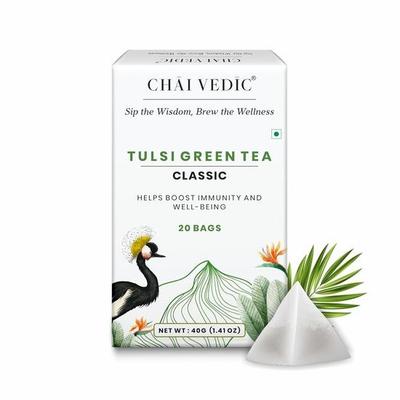 Chai Tè Vedico | Tè Verde Tulsi Classico | Tè Tulsi | Tè Verde | 20 Bustine da Tè | Polvere di Tè