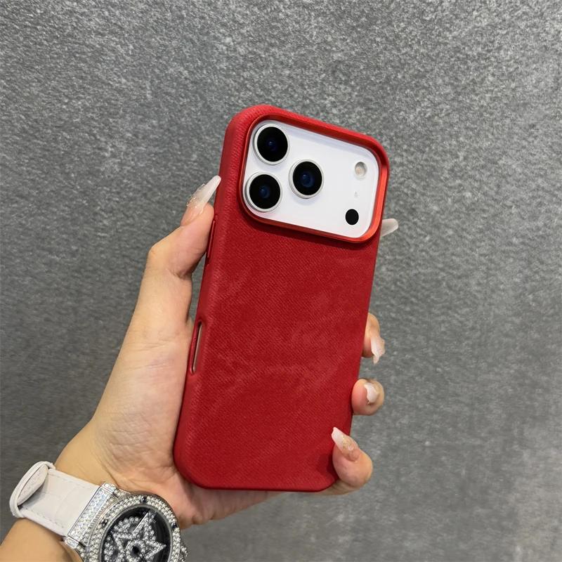 Business Commute Flannel Fabric Magnetic Charging Hard Case For IPhone 17Pro Max Air 16 15 13 14 12 Alloy Button Anti-drop Cover