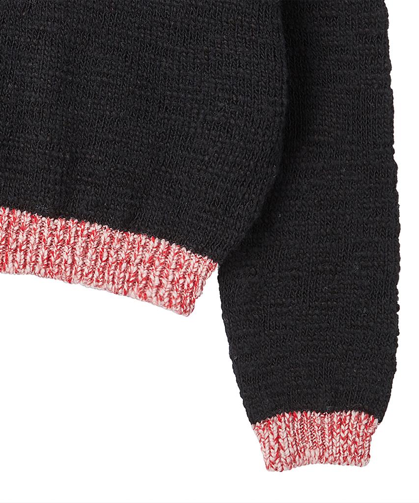 BEYOND CLOSET [Womens Edition] Nomantic Handmade Patch Half-Neck Wool Knit Black