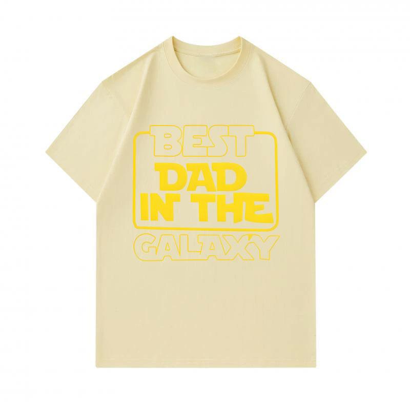 Men's 100% Cotton Short Sleeve Crew Neck T-Shirt, Best Dad In The Galaxy Print Casual Comfortable Tee Gift For Father Family Daily Wear Top