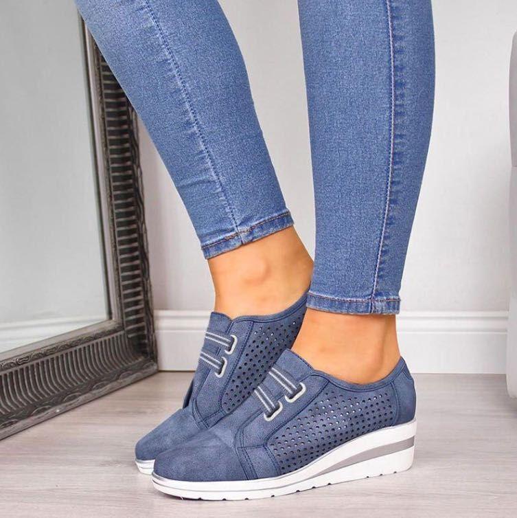 Autumn single shoes wedge heel hollow round head shoes